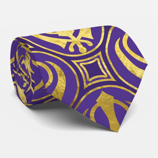 Gravata Teste padrão dourado de Khanda na violeta (Rolled)