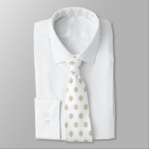 Gravata Teste padrão Dourado e branco dos flocos de neve