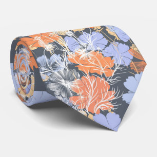 Gravata Teste padrão floral alaranjado violeta cinzento do