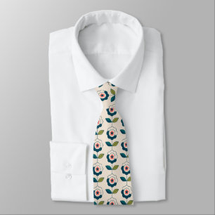 Gravata Teste padrão floral de turquesa retro