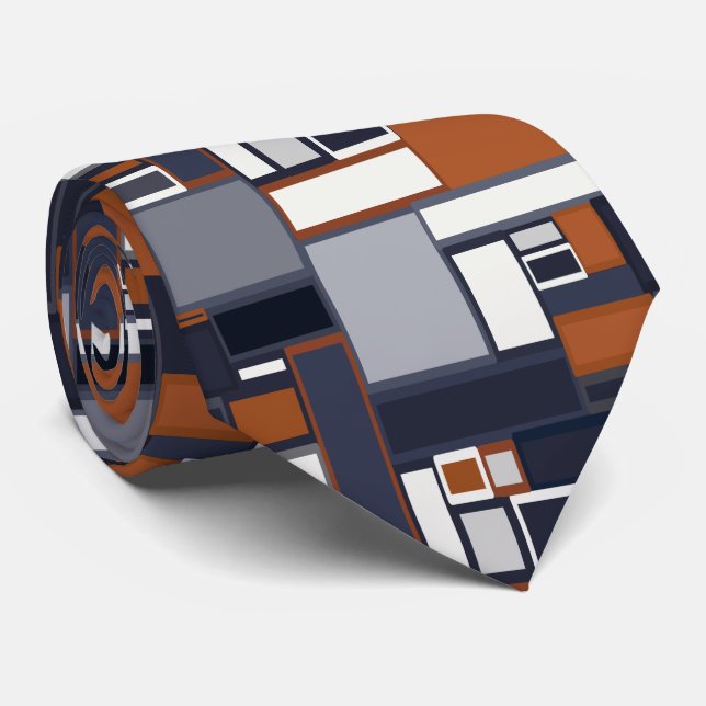 Gravata Teste padrão moderno do meio século do marinho e (Rolled)