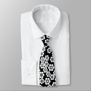 Gravata Teste padrão preto e branco do impressão floral