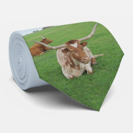 Gravata Texas Longhorn Steer No Campo Impressão No Necktie