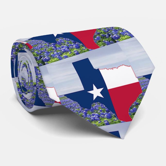 Gravata Texas Shape Texas Flag com Bluebonnets (Rolled)