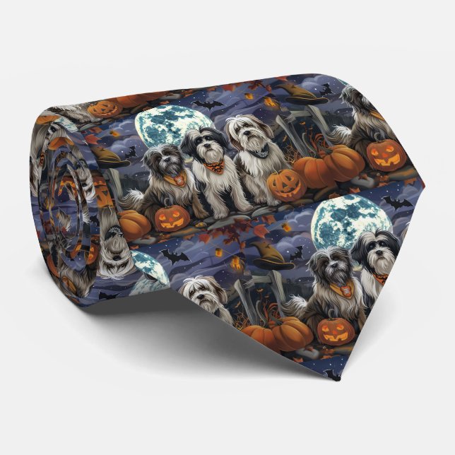 Gravata Tibetano Terrier Halloween Spooky (Rolled)