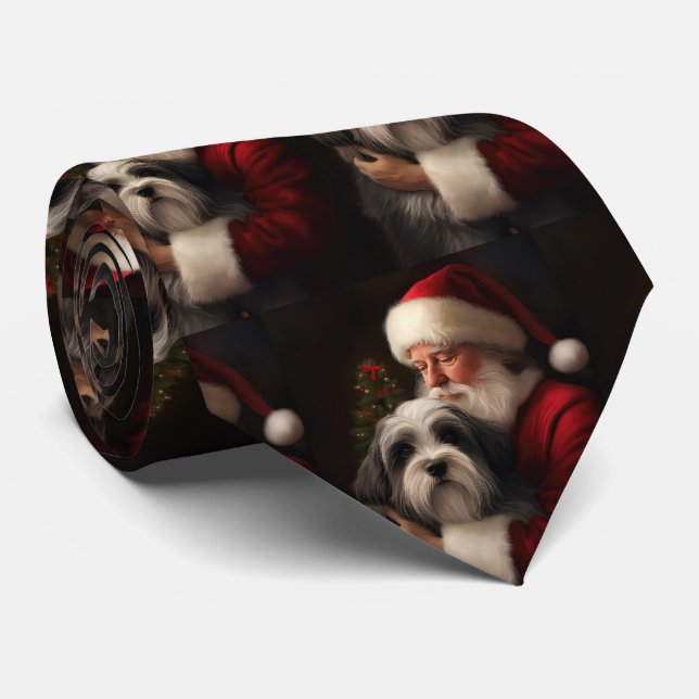 Gravata Tibetano Terrier Santa Claus Festivo Natal (Rolled)