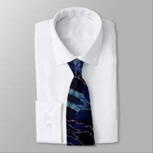 Gravata Tie Agate do Pescoço Moderno Marinho Azul Dourado