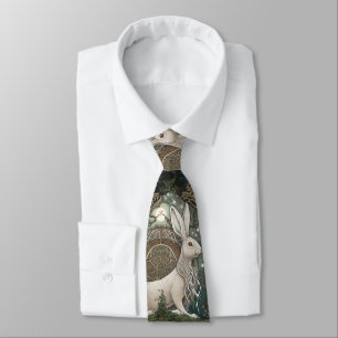 Gravata Tie Celtic Moonlit Hare, Design Celestial Verde