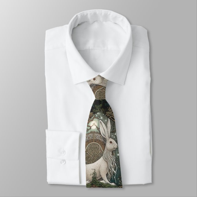 Gravata Tie Celtic Moonlit Hare, Design Celestial Verde (Amarrado)