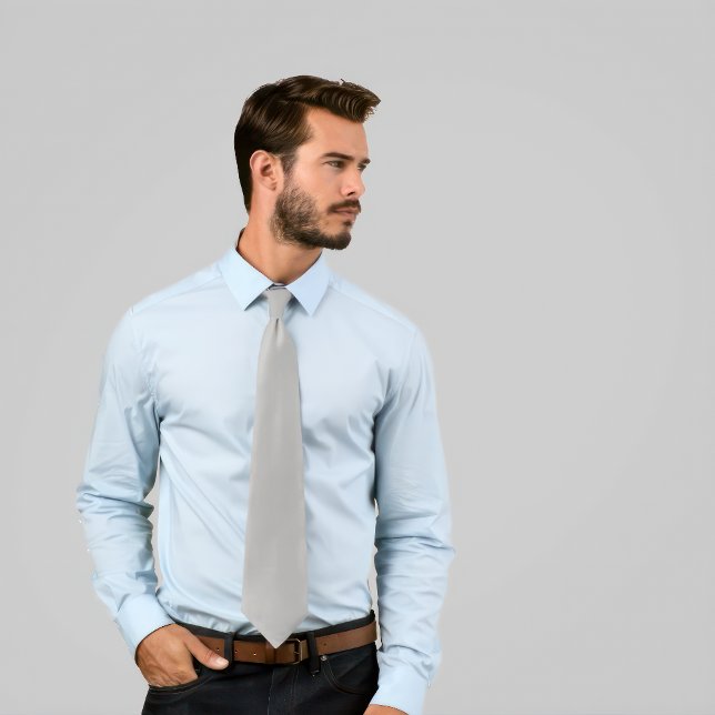 Gravata Tie de Prata Sólido (Man wears a Solid Silver Tie.)