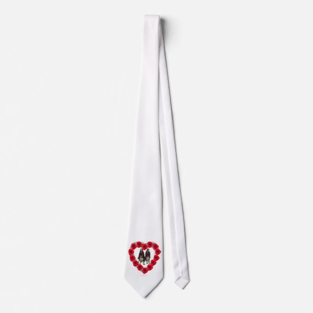 Gravata Tie Diamond Rosa vermelha Heart Com Bassets (Frente)