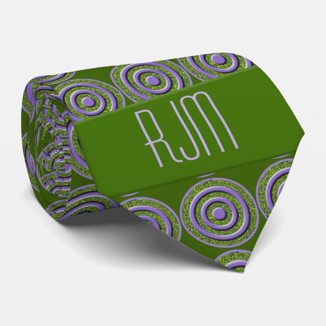Gravata Tie Peridot Green e Purple Paisley Monogrammed (Rolled)