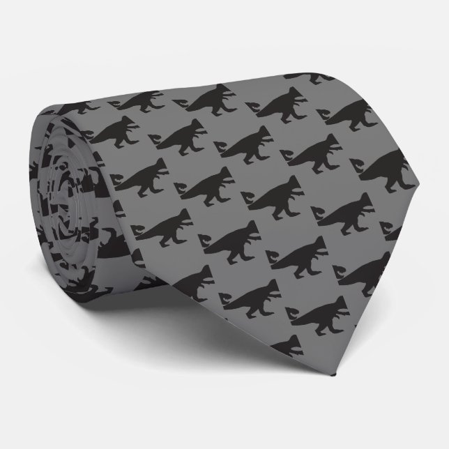 Gravata Tie REX - T-Rex King da Cinza Negra dos Dinossauro (Rolled)