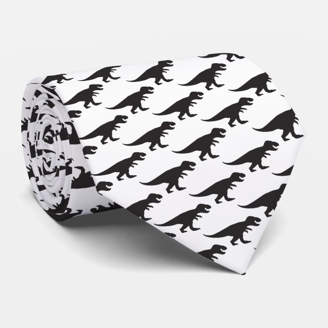 Gravata Tie REX - T-Rex Rei dos Dinossauros Negro Branco (Rolled)