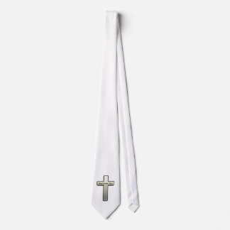 Gravata Tie White Silver Cross Deus Te Ama