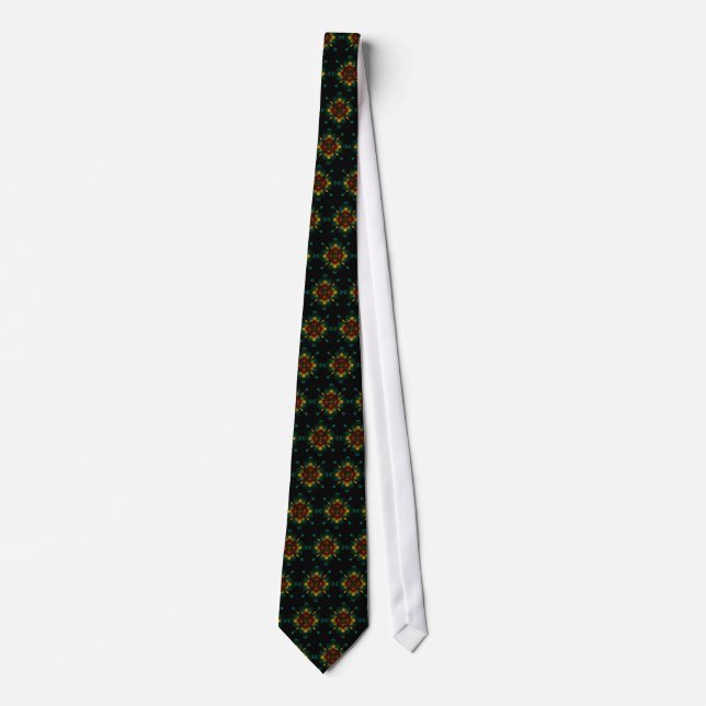 Gravata Tie, Zen Flower Pattern, Teal, Amarelo, Maroon (Frente)