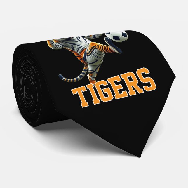 Gravata Tiger Bengal Mascot Com Bola De Futebol (Rolled)