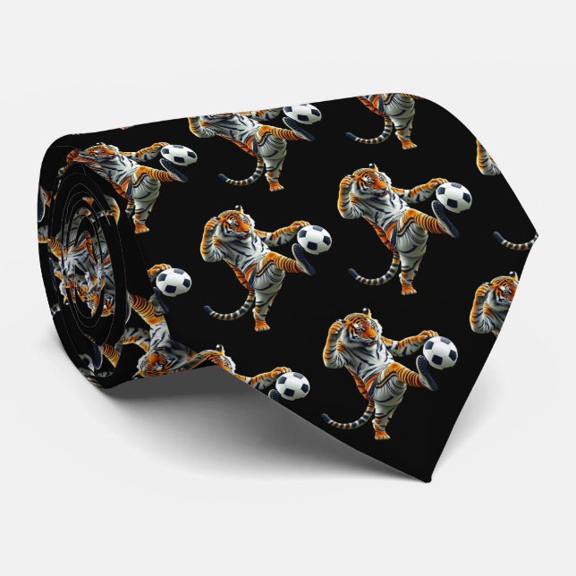 Gravata Tiger Bengal Mascot Com Bola De Futebol (Rolled)