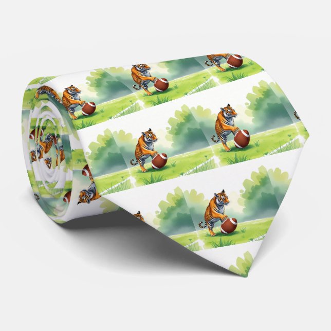 Gravata Tiger Bengal Mascot Com Futebol (Rolled)