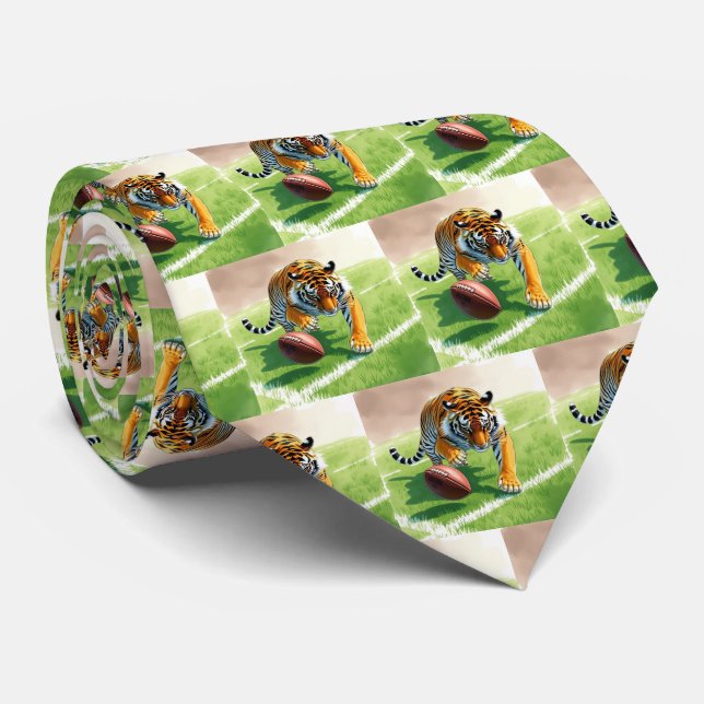 Gravata Tiger Bengal Mascot Com Futebol (Rolled)