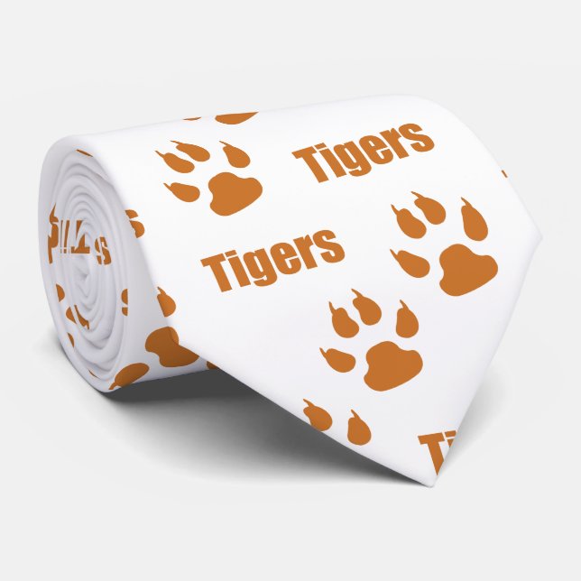 Gravata Tiger Paw Imprime Com Texto Tigre Em Branco (Rolled)
