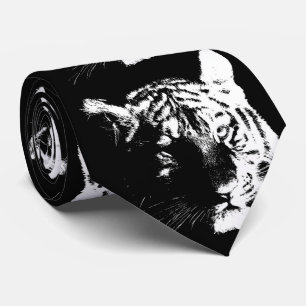 Gravata Tigre Pop de Arte Preto e Branco