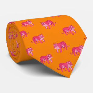 Gravata Tigre Rosa Quente no Padrão Laranja Laranja Negrit