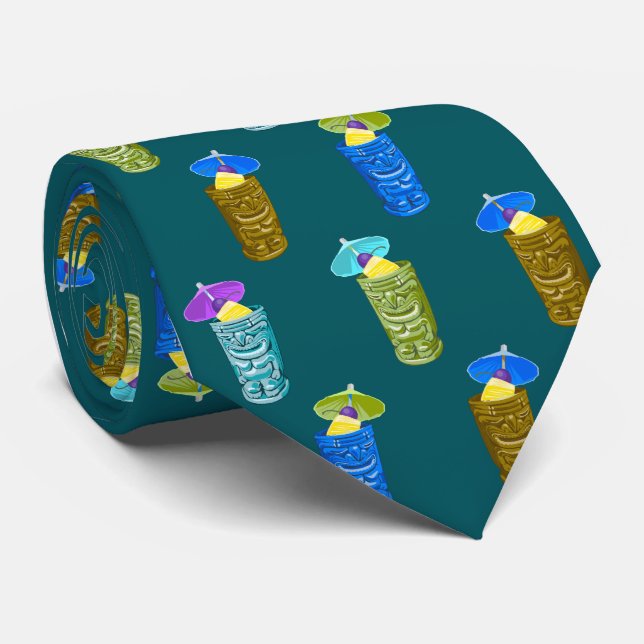 Gravata Tiki Mugs Tropical Cocktail, Solteiro lateral (Rolled)