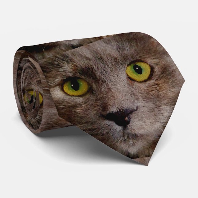Gravata Tinta a óleo de gatinho marrom, (Rolled)