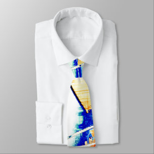 Gravata Tinta cortada no, imagem com mancha laranja, azul 