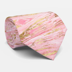 Gravata Tinta Líquida Abstrata de Mármore Rosa Dourado Est