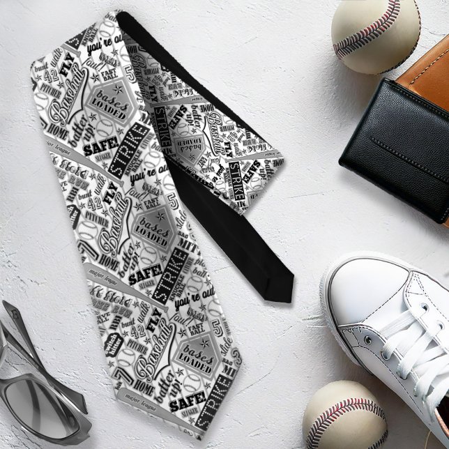 Gravata Tipografia do Baseball Black White Stripes ID770 (Criador carregado)