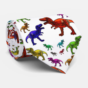 Gravata Tiranossauro Branco T Rex Dinossauros Arco-íris
