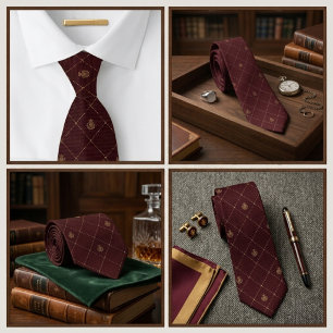 Gravata Toalhete de Luxo Jacquard Burgundy Estate Crest