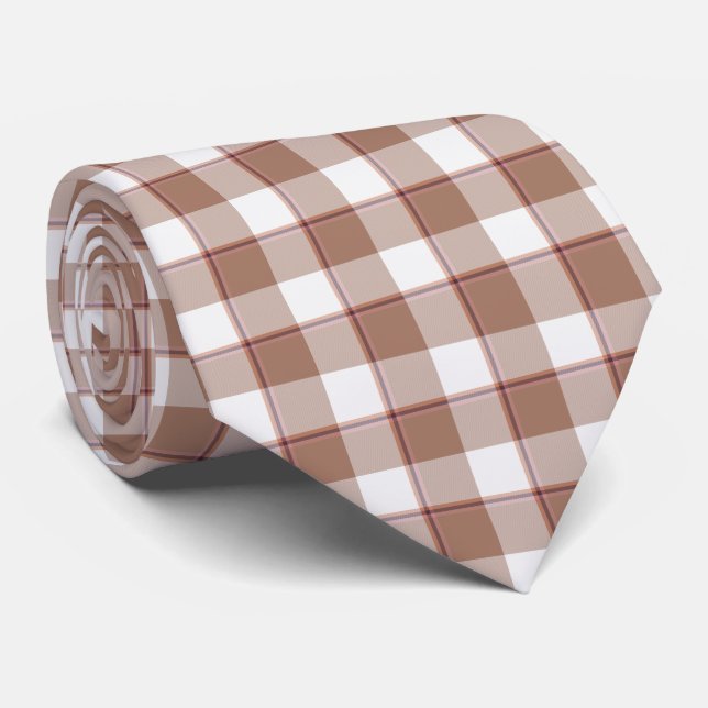 Gravata Toast Brown and Athens Gray Plaid Neck Tie (Rolled)