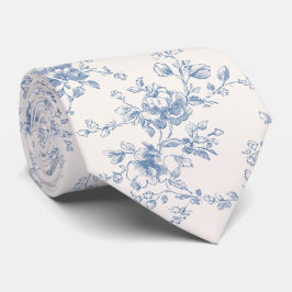 Gravata Toile Buquê Floral Azul Creme Botânico Vintage