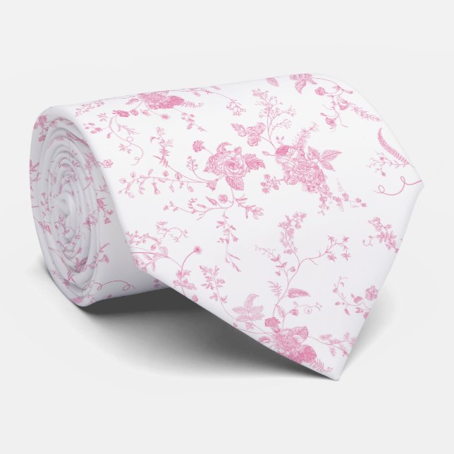 Gravata Toile Chinoiserie Vintage Pink Floral  (Rolled)