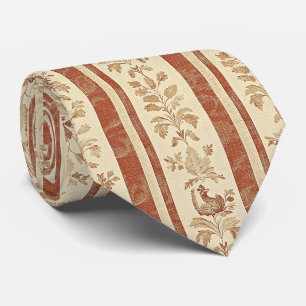 Gravata Toile de Jouy Floral com Galinha em Listra Vintage