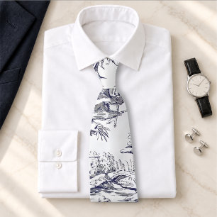 Gravata Toile de Jouy floral preto vintage