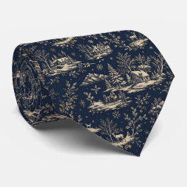 Gravata Toile de Jouy Natal Azul Meia-Noite de Inverno