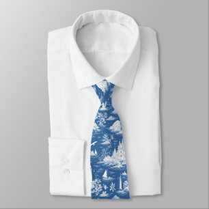 Gravata Toile de Jouy náutica azul