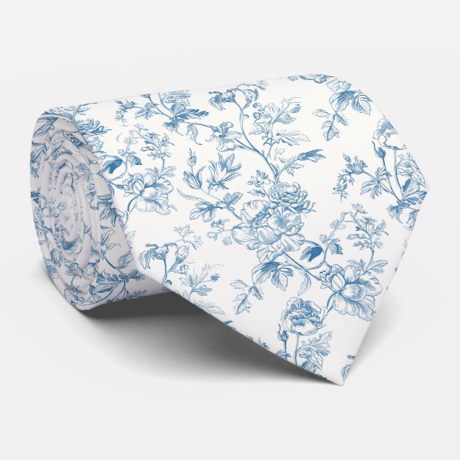 Gravata Toile De Jouy Peonies Flor Francês (Rolled)