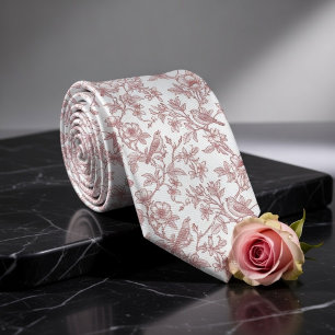 Gravata Toile de Jouy Vintage Rosa Pássaro & Floral