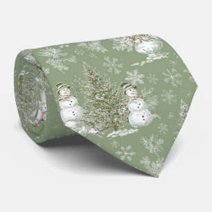 Gravata Toile de Natal Homem de Neve Verde Salgueiro Vinta