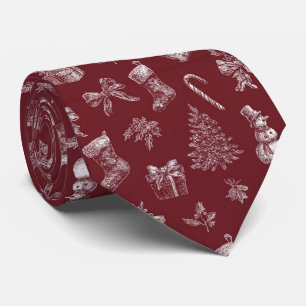 Gravata Toile de Natal Vintage Vermelho Carmesim Branco Fé