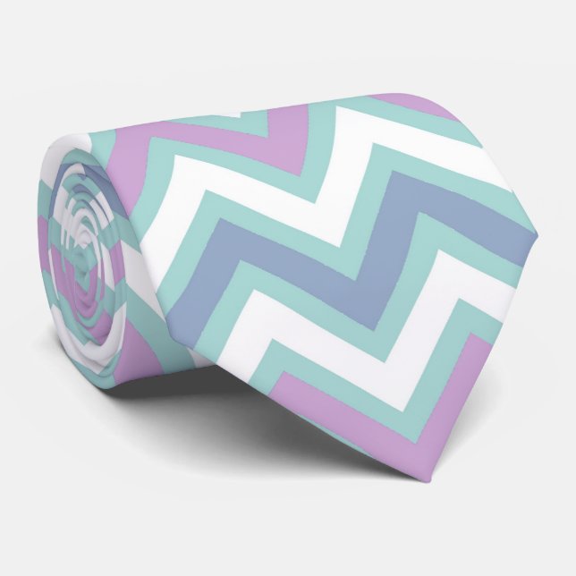 Gravata Tons de Pastel Elegante Chevron (Rolled)
