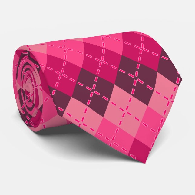 Gravata Tons de Pink Argyle Esportivo Préppy (Rolled)