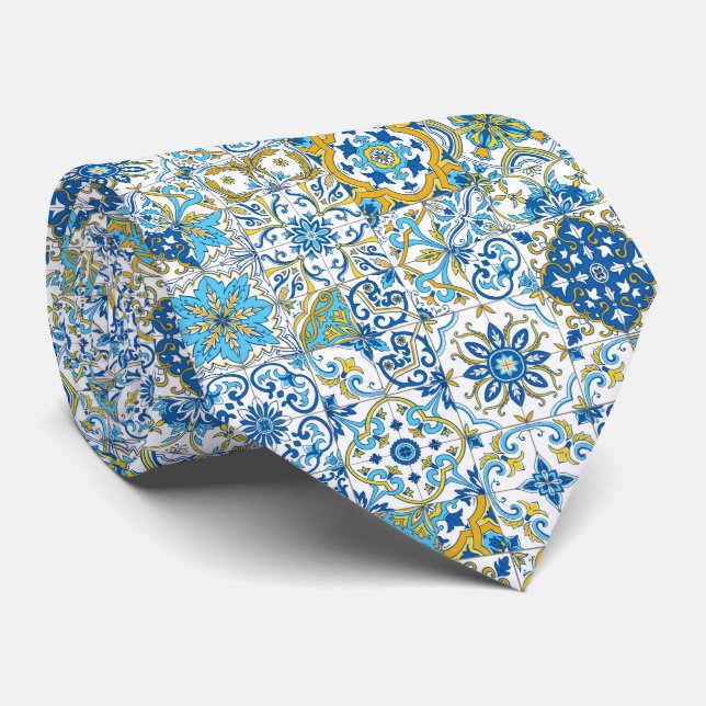 Gravata tons mediterrâneos/ azulejos (Rolled)