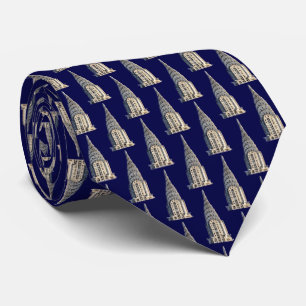 Gravata Topo do Chrysler Building NYC P&B Fundo Azul Mari