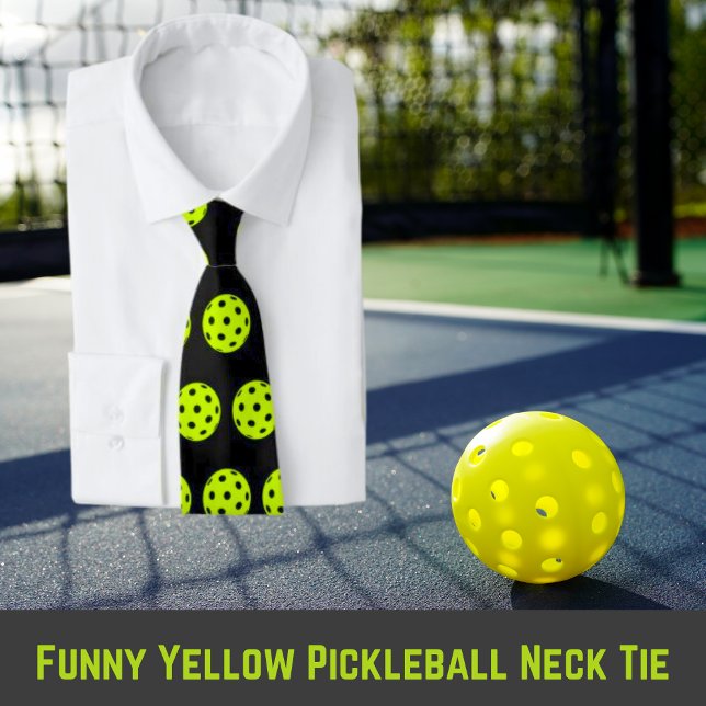 Gravata Torneio Amarelo-Engraçado (Funny Yellow Pickleball Neck Tie)